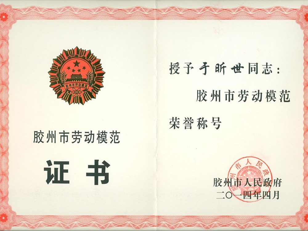 青（qīng）島市勞（láo）動模範-榮譽證書（shū）